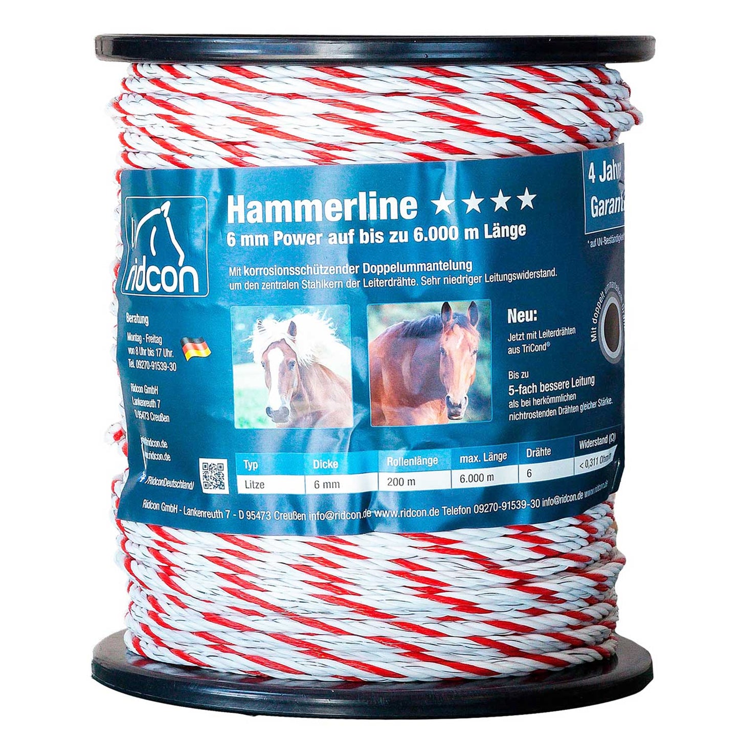 Hammerline Weidezaunseil weiß/rot – 200m, 6mm