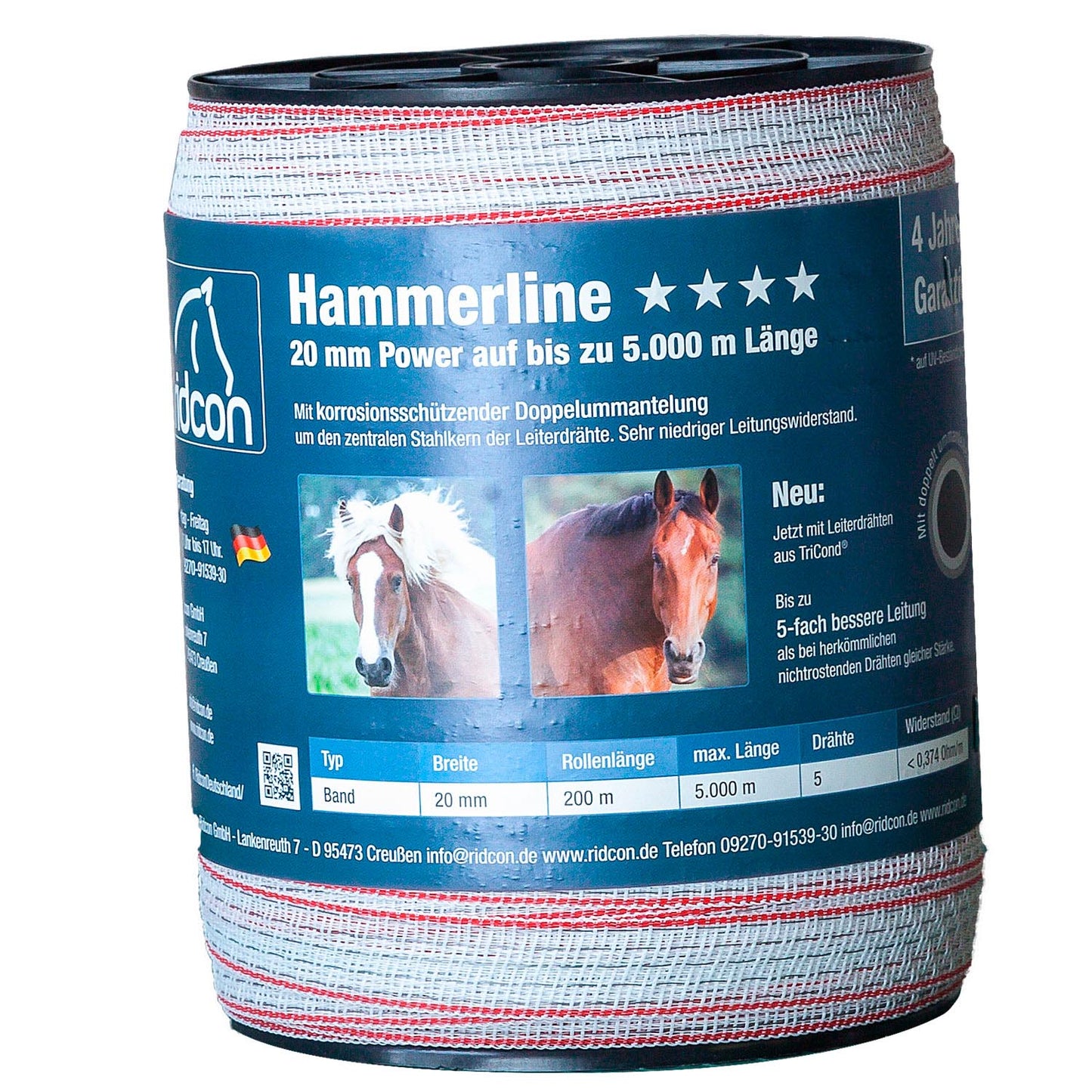 Hammerline Weidezaunband weiß/rot– 200m, 20mm