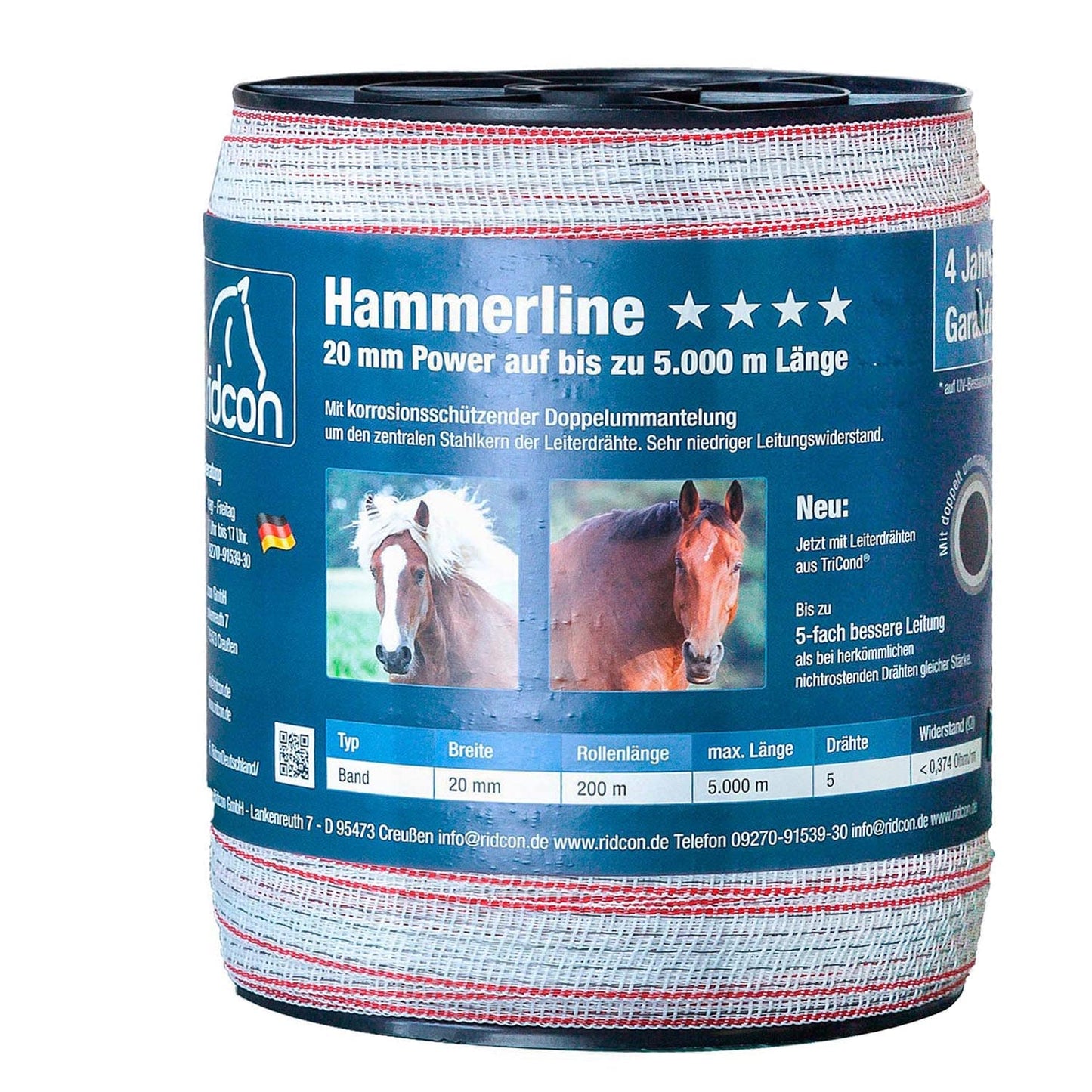 Hammerline Weidezaunband weiß/rot– 200m, 20mm