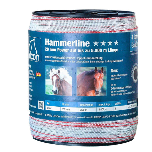 Hammerline Weidezaunband weiß/rot– 200m, 20mm