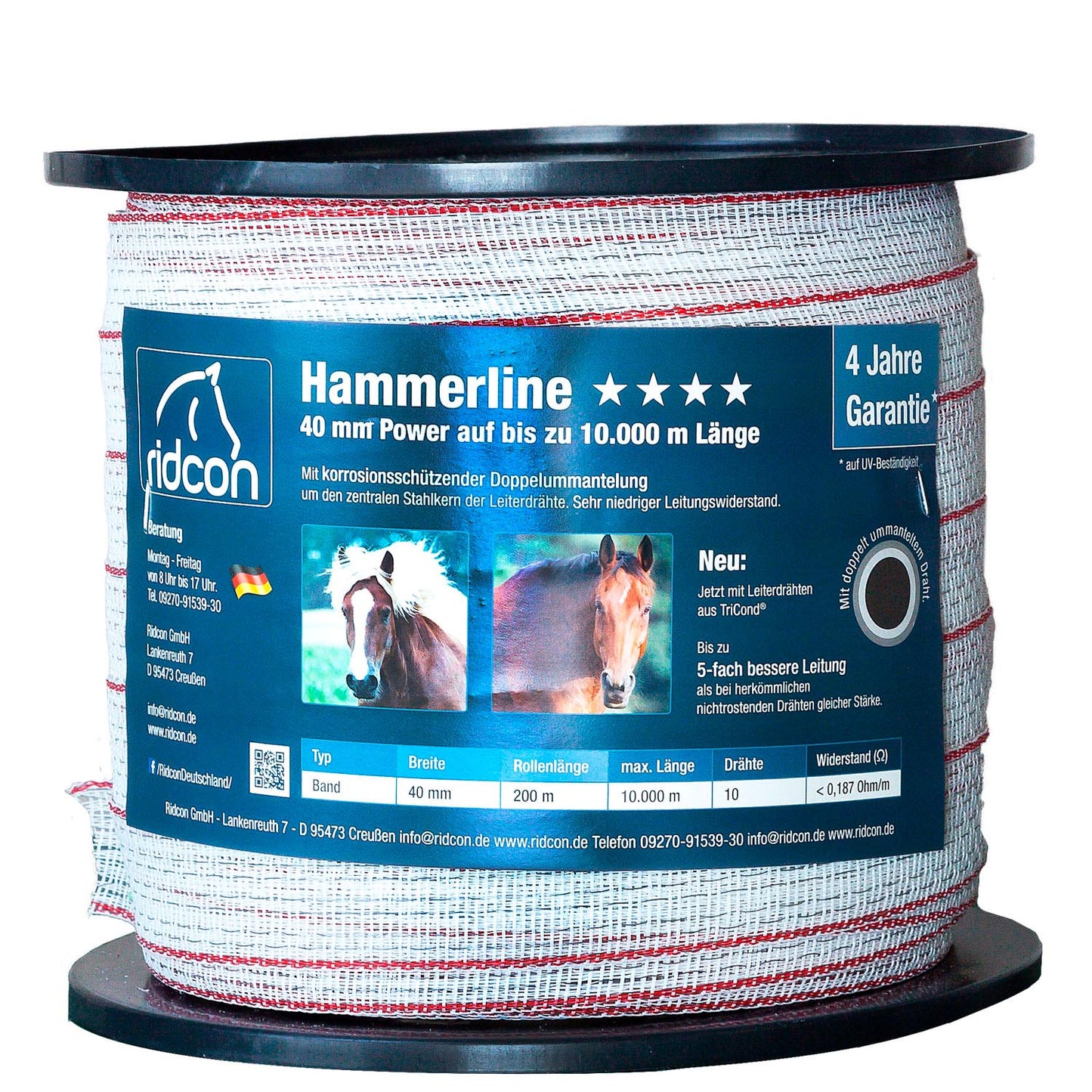 Hammerline Weidezaunband weiß/rot– 200m, 40 mm