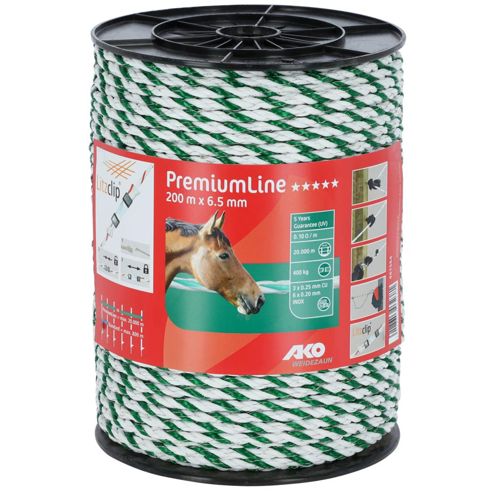 Weidezaunseil PremiumLine weiß/grün - 200m, 6,5mm