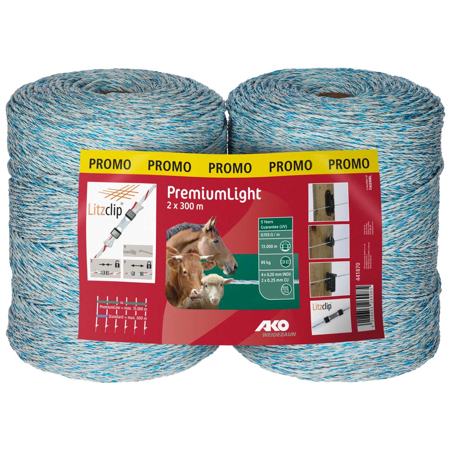 Premium Light Doppelpack Weidezaunlitze weiß/blau – 600m
