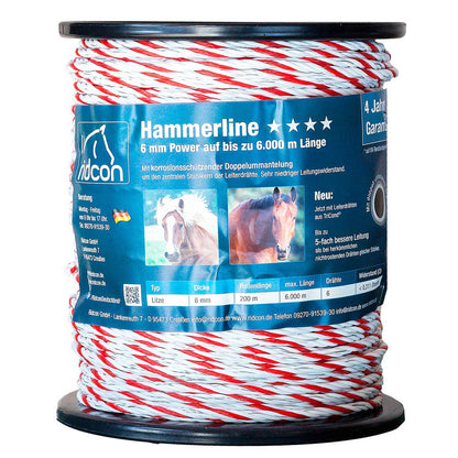 Hammerline Weidezaunseil weiß/rot – 200m, 6mm