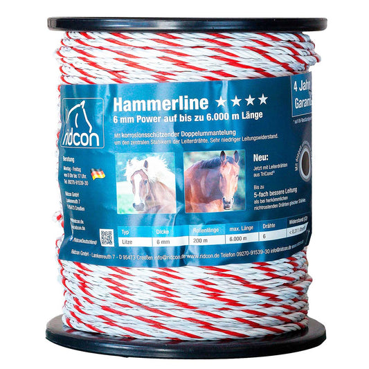 Hammerline Weidezaunseil weiß/rot – 200m, 6mm