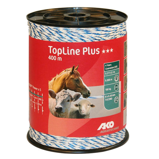 Weidezaunlitze TopLine Plus weiß/blau - 400 m