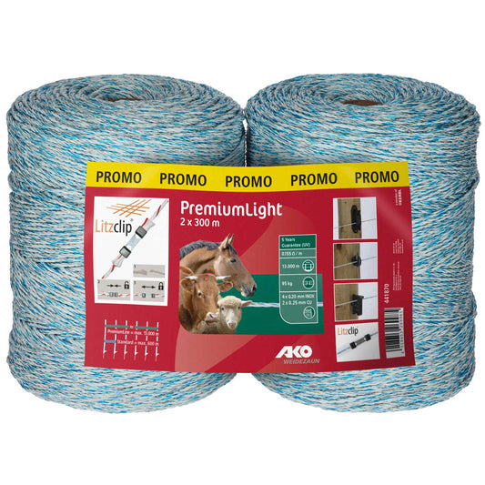 Premium Light Doppelpack Weidezaunlitze weiß/blau – 600m