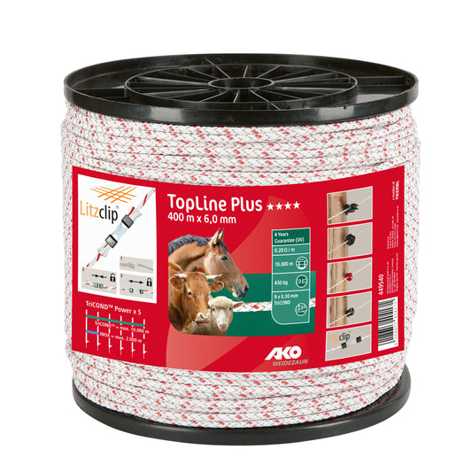 Weidezaunlitze TopLine Plus geflochten weiß/rot - 400 m