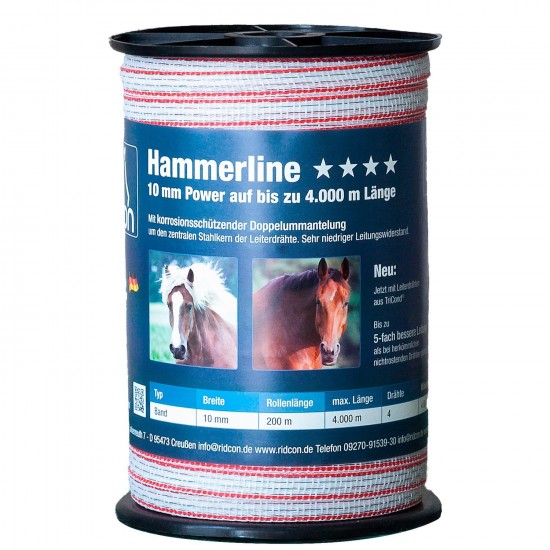 Hammerline Weidezaunband weiß/rot– 200m, 10mm 0
