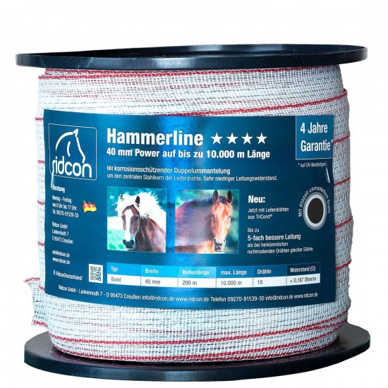 Hammerline Weidezaunband weiß/rot– 200m, 40 mm 0